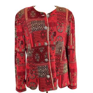 Vintage Tapestry Blazer Jacket Red Gold Statement Button Size 12 Made in USA